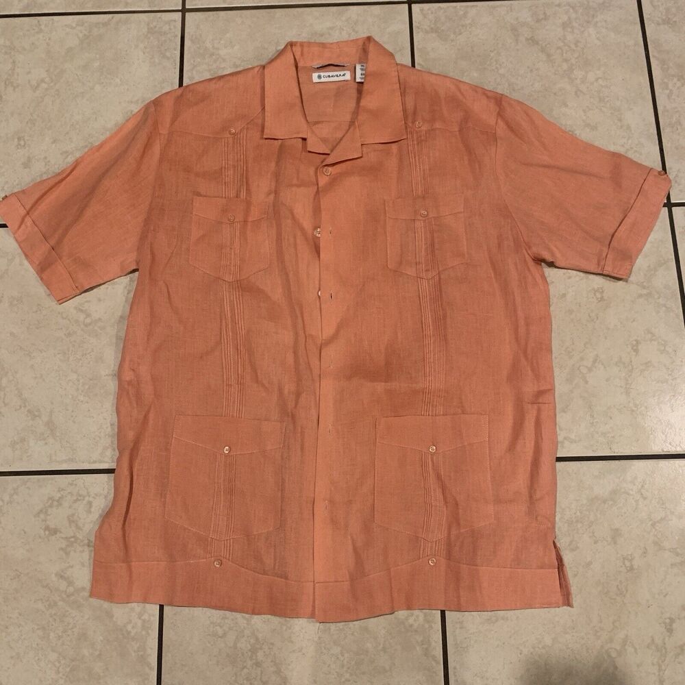 Cubavera Men's XL Short Sleeve 100% Linen Guayabera Shirt Button Down